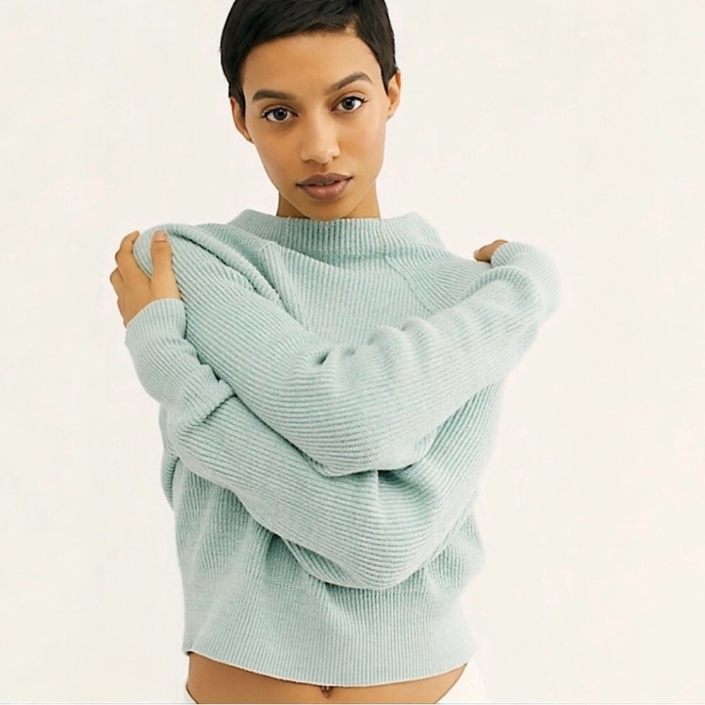 Free People Too Good Pullover Mint Green Mock Neck Sweater Size L - Picture 15 of 16